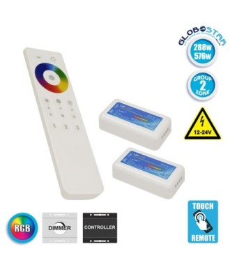 Ασύρματος LED RGB Controller με Χειριστήριο Αφής 2.4G RF για Δυο Group 12v (288w) - 24v (576w) DC GloboStar 04142